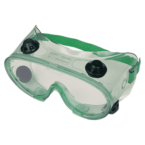 Safety Goggles, Polycarbonate, Clear Lens, Green Frame, Indirect Ventilation, Chemical-resistant/Impact-resistant