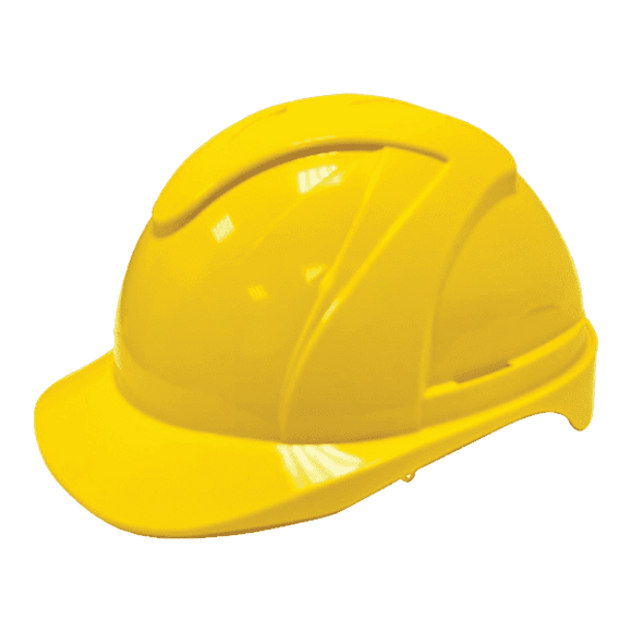 Safety Helmet With 6 Point Harness, Yellow, ABS, Vented